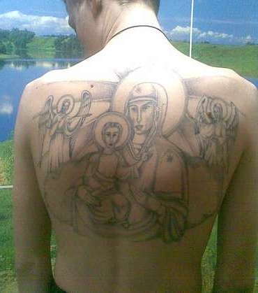 Зоновская татуировка Божьей Матери на спине