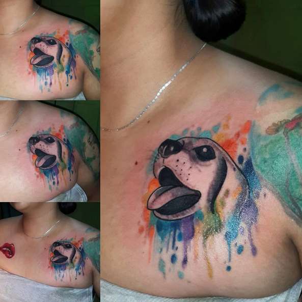Стиль акварель в татуировке с собакой