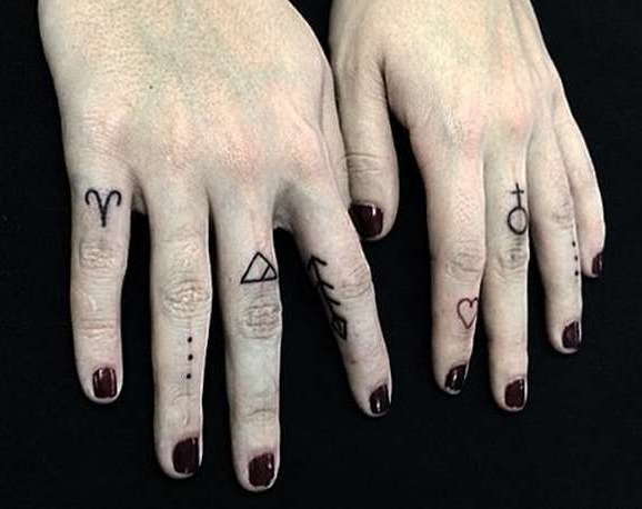 Различные знаки татуировок на пальцах
