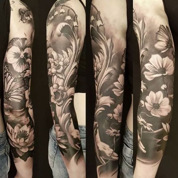 Цветы в виде татуировки в стиле Барокко