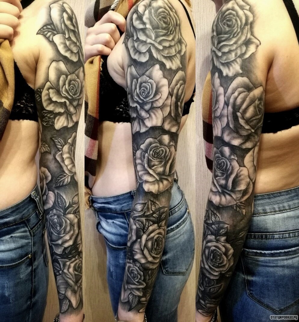 Фотография татуировки под названием «Рукав из роз»