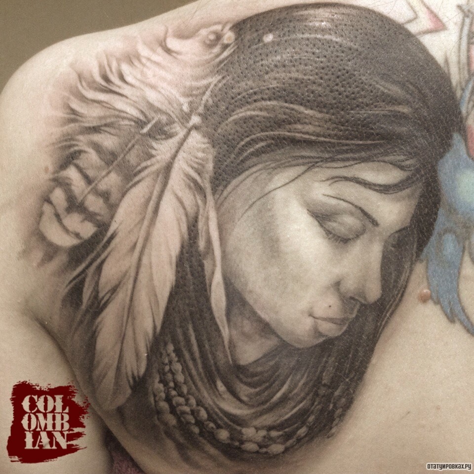 Фотография татуировки под названием «Девушка индеец»