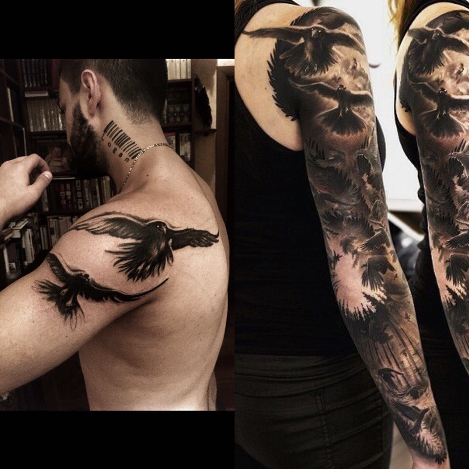 Фотография татуировки под названием «вороны»