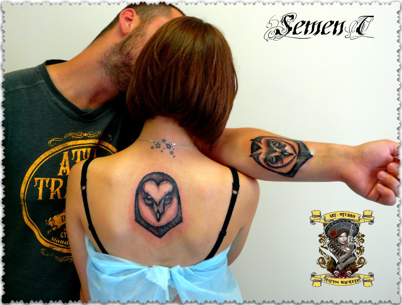 Фотография татуировки под названием «Две совы»