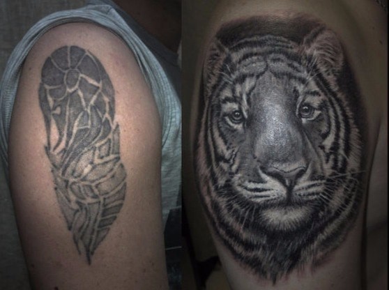 Фотография татуировки под названием «Тигр каверап»