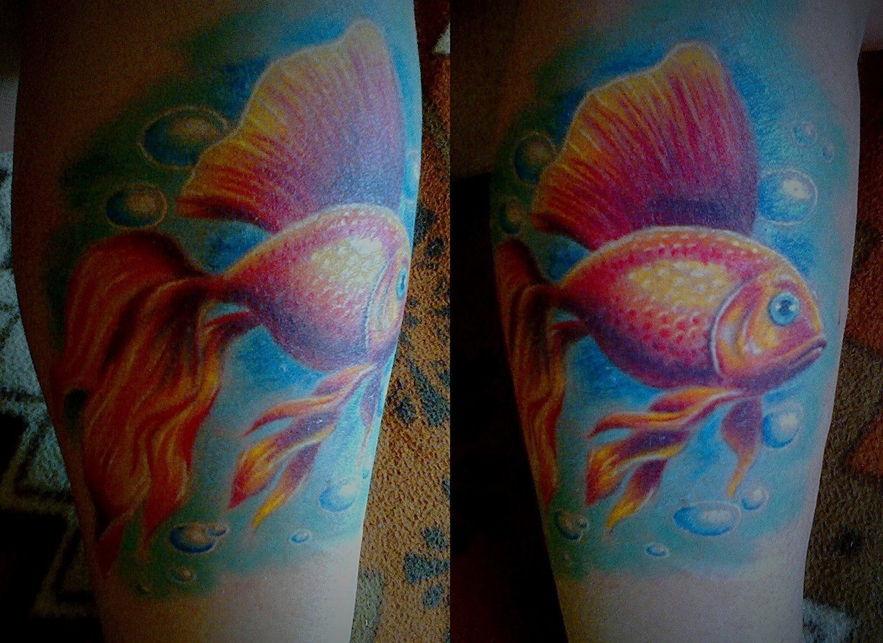 Фотография татуировки под названием «Золотая рыбка»