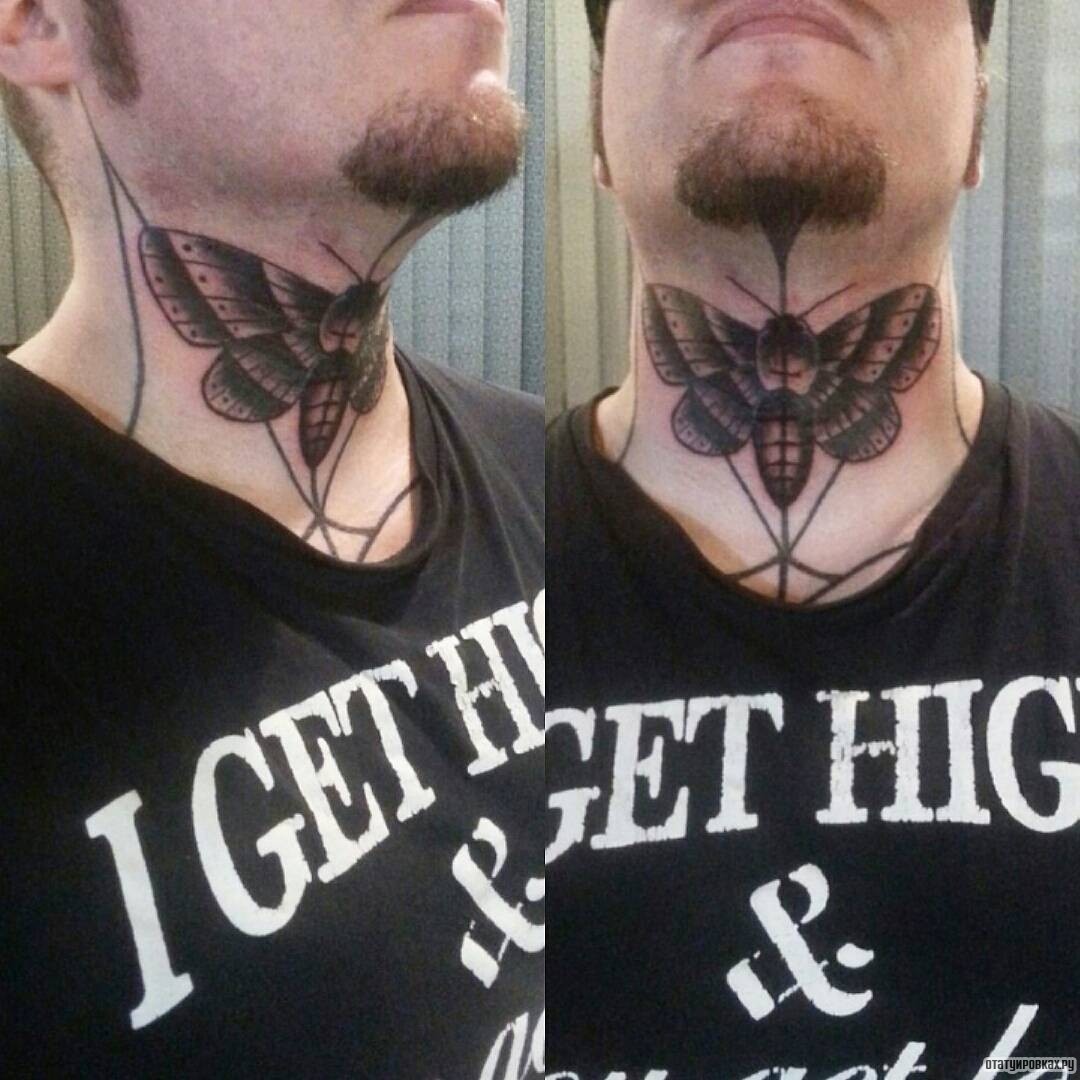 Фотография татуировки под названием «Насекомое на шее»