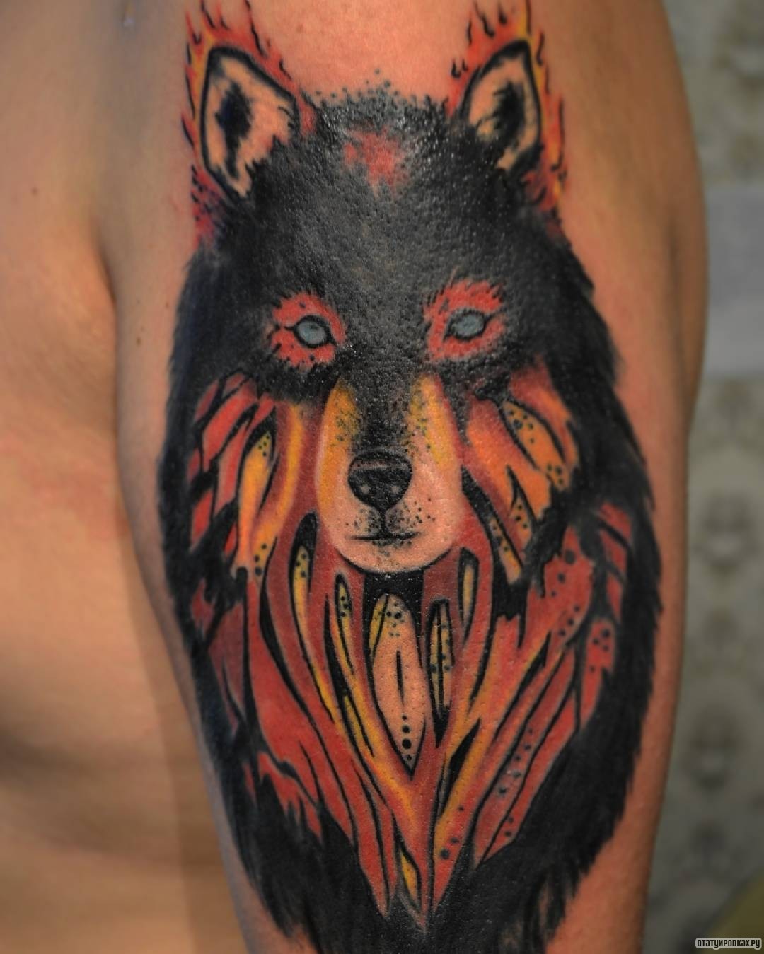 Фотография татуировки под названием «Красный волк»
