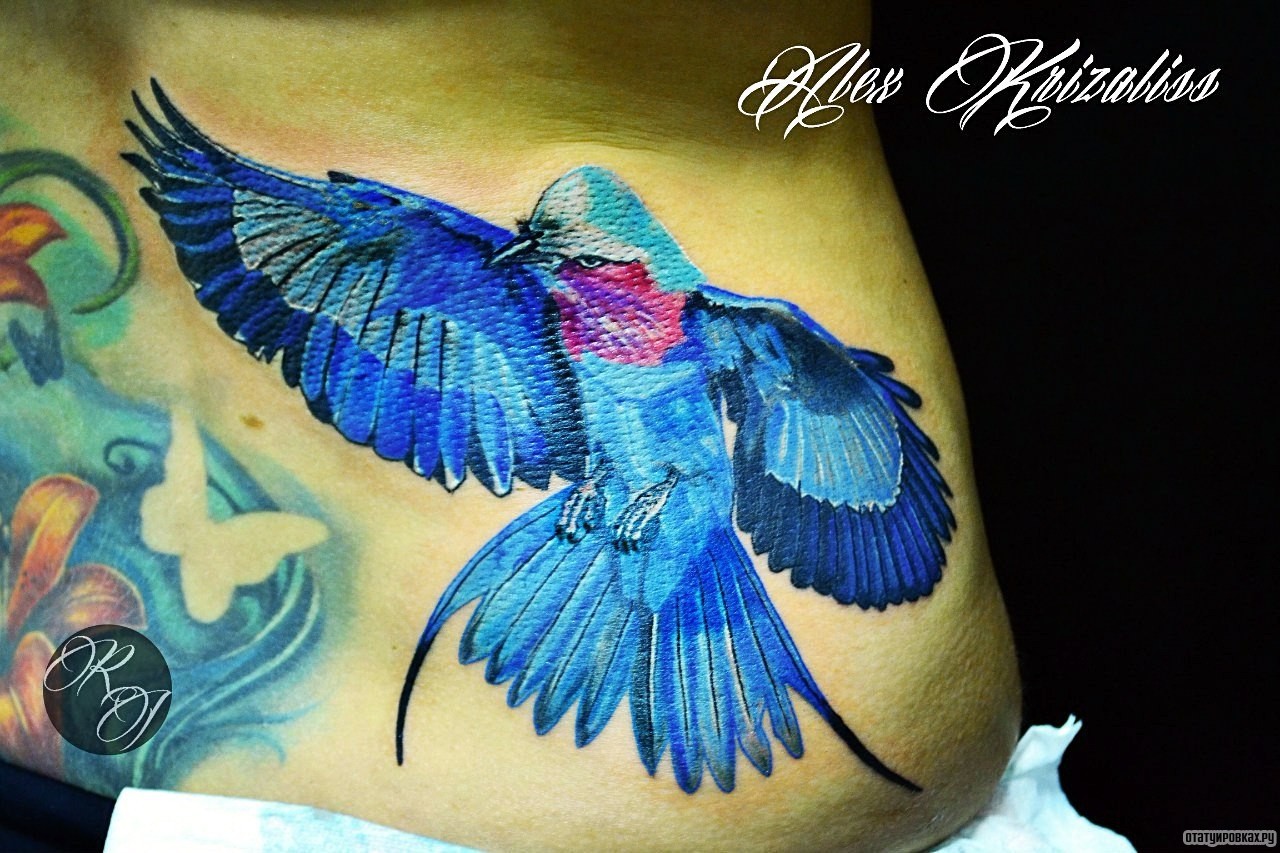 Фотография татуировки под названием «Птица в полете»