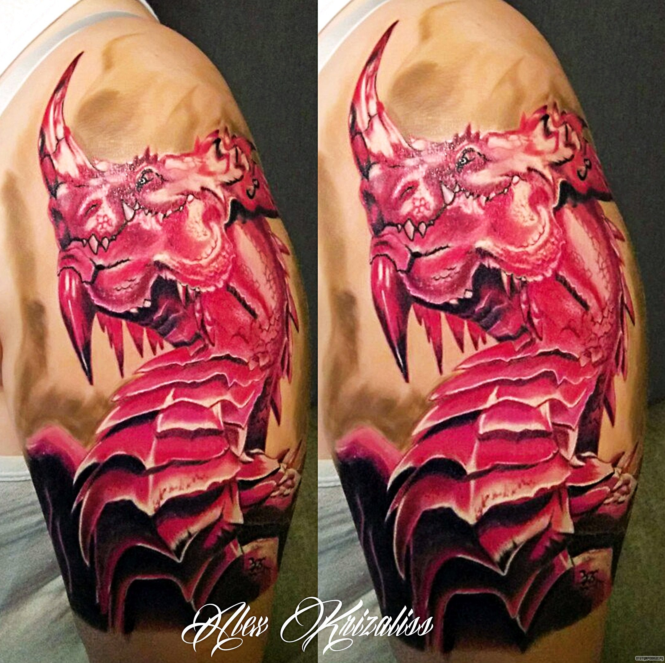 Фотография татуировки под названием «Дракон с рогом»