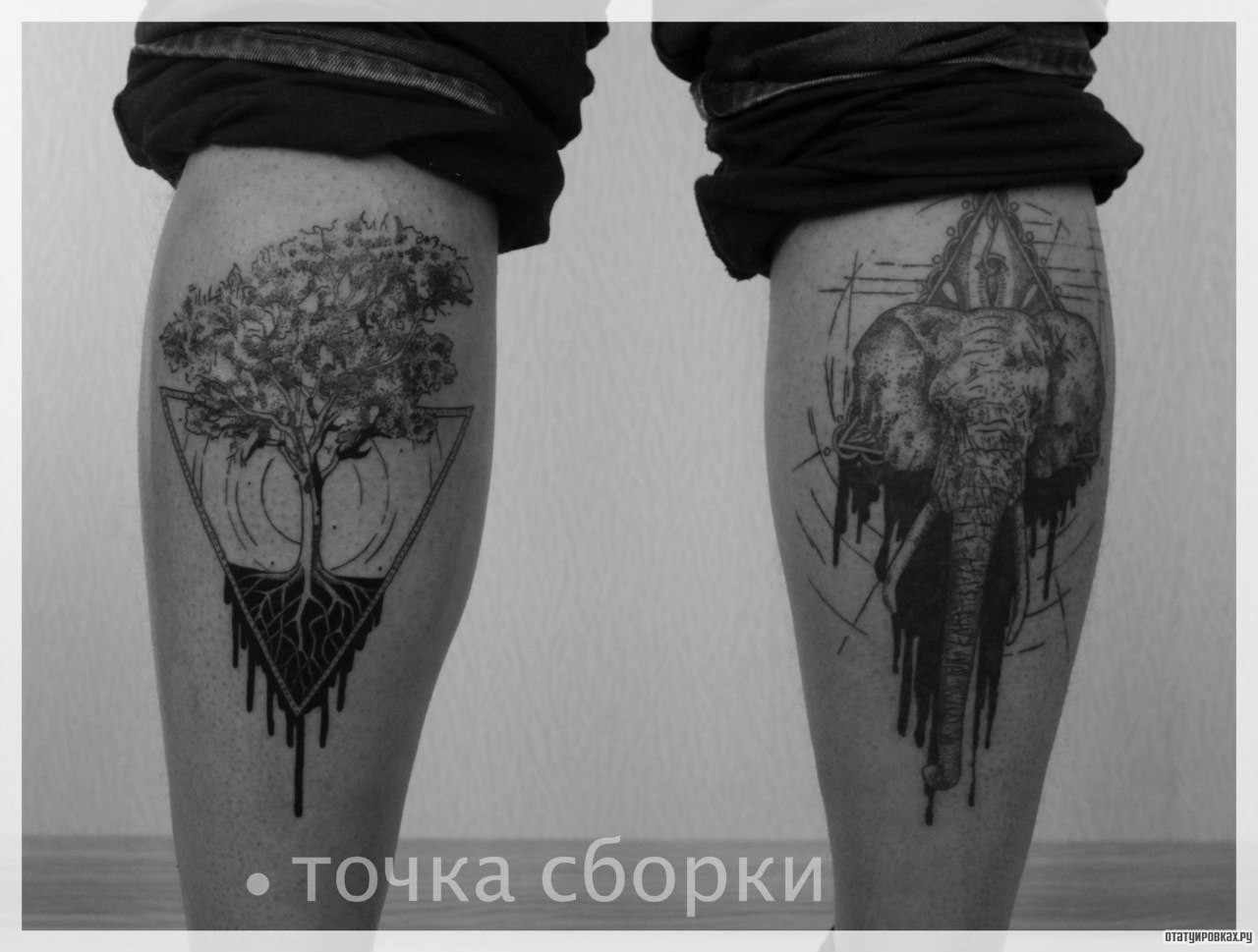 Фотография татуировки под названием «Слон и дерево»