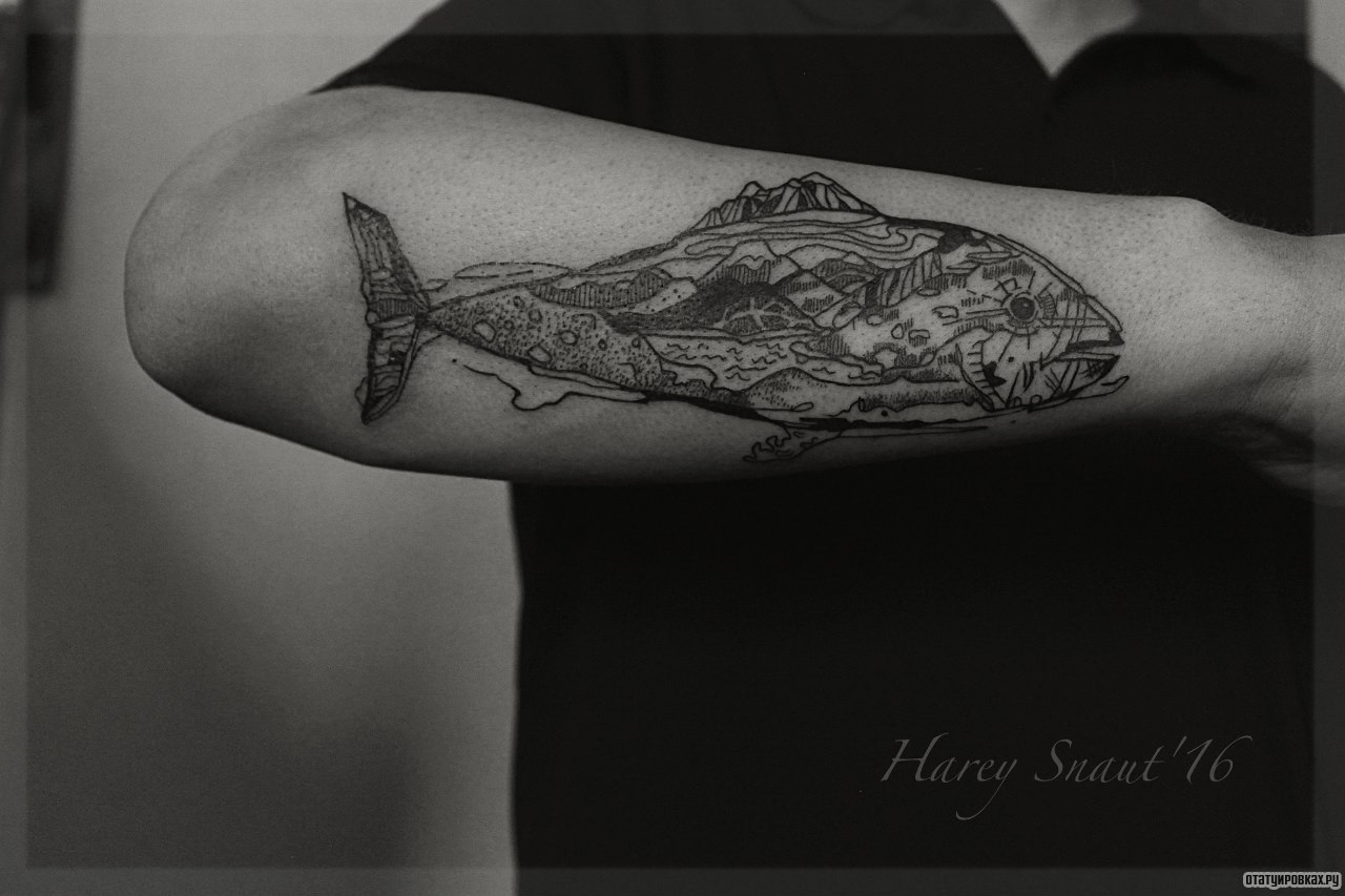 Фотография татуировки под названием «Рыба дотворк»