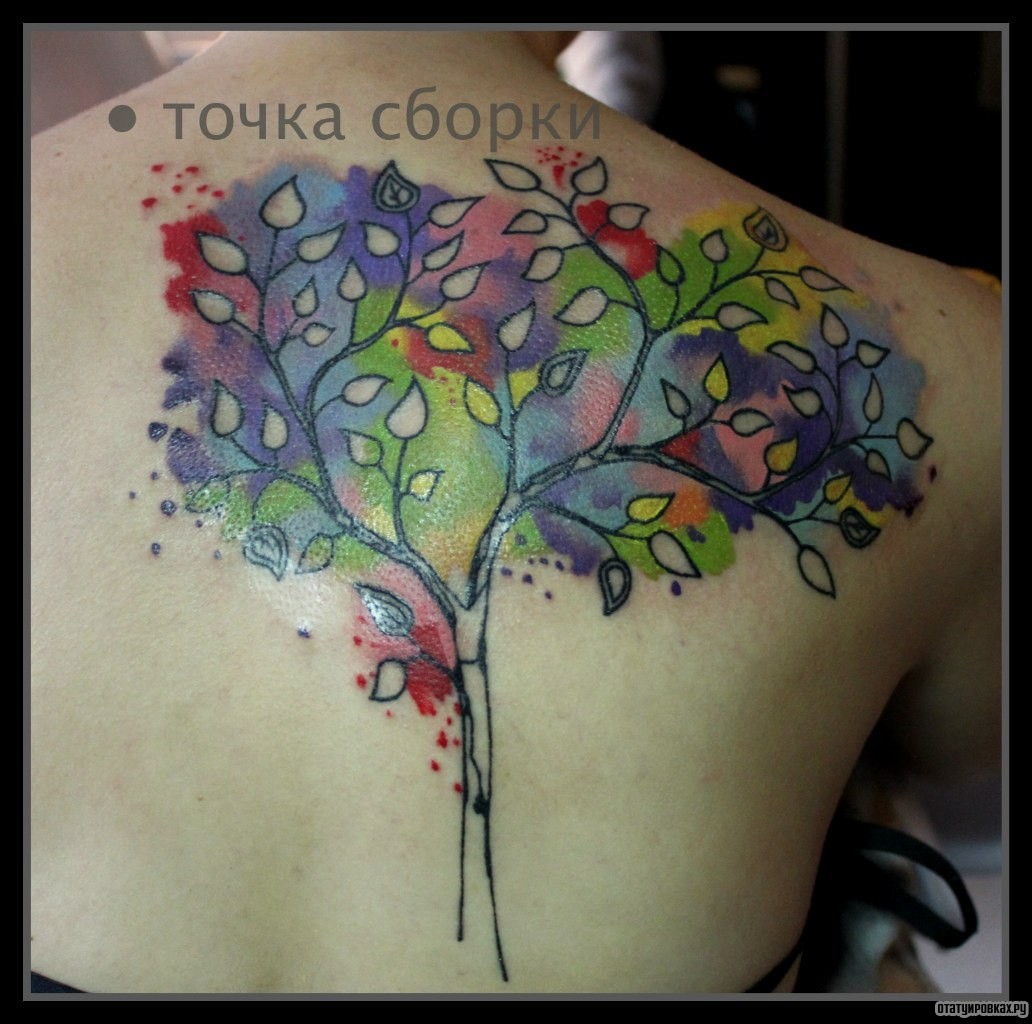 Фотография татуировки под названием «Разноцветное дерево»