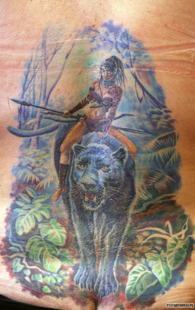 Фотография татуировки под названием «Девушка на пантере»
