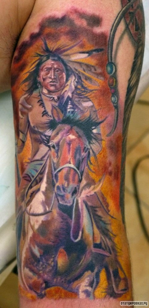 Фотография татуировки под названием «Индеец на коне»