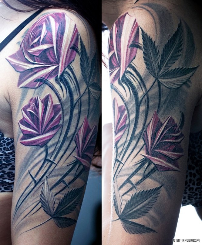 Фотография татуировки под названием «Сиреневые розы»