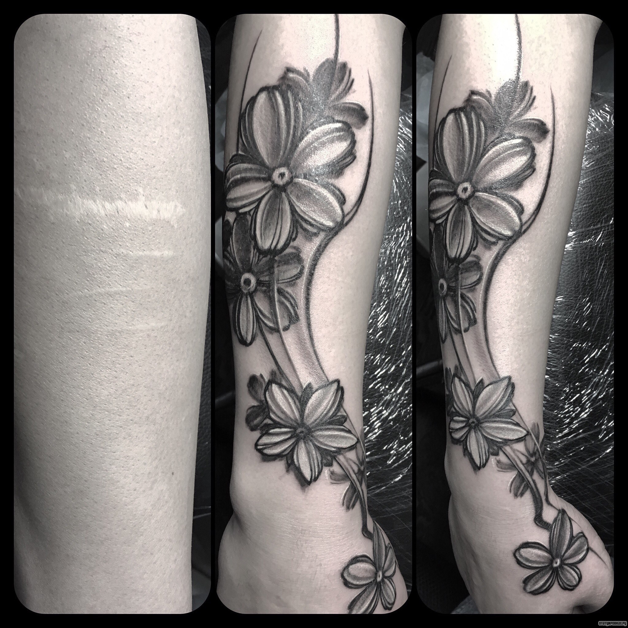Фотография татуировки под названием «Чб цветы»