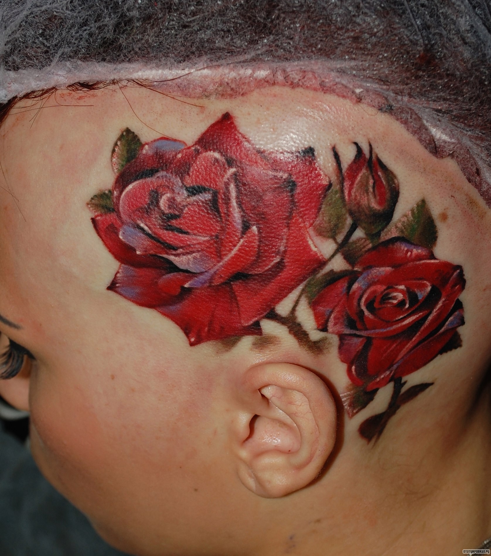 Фотография татуировки под названием «Несколько роз на голове»