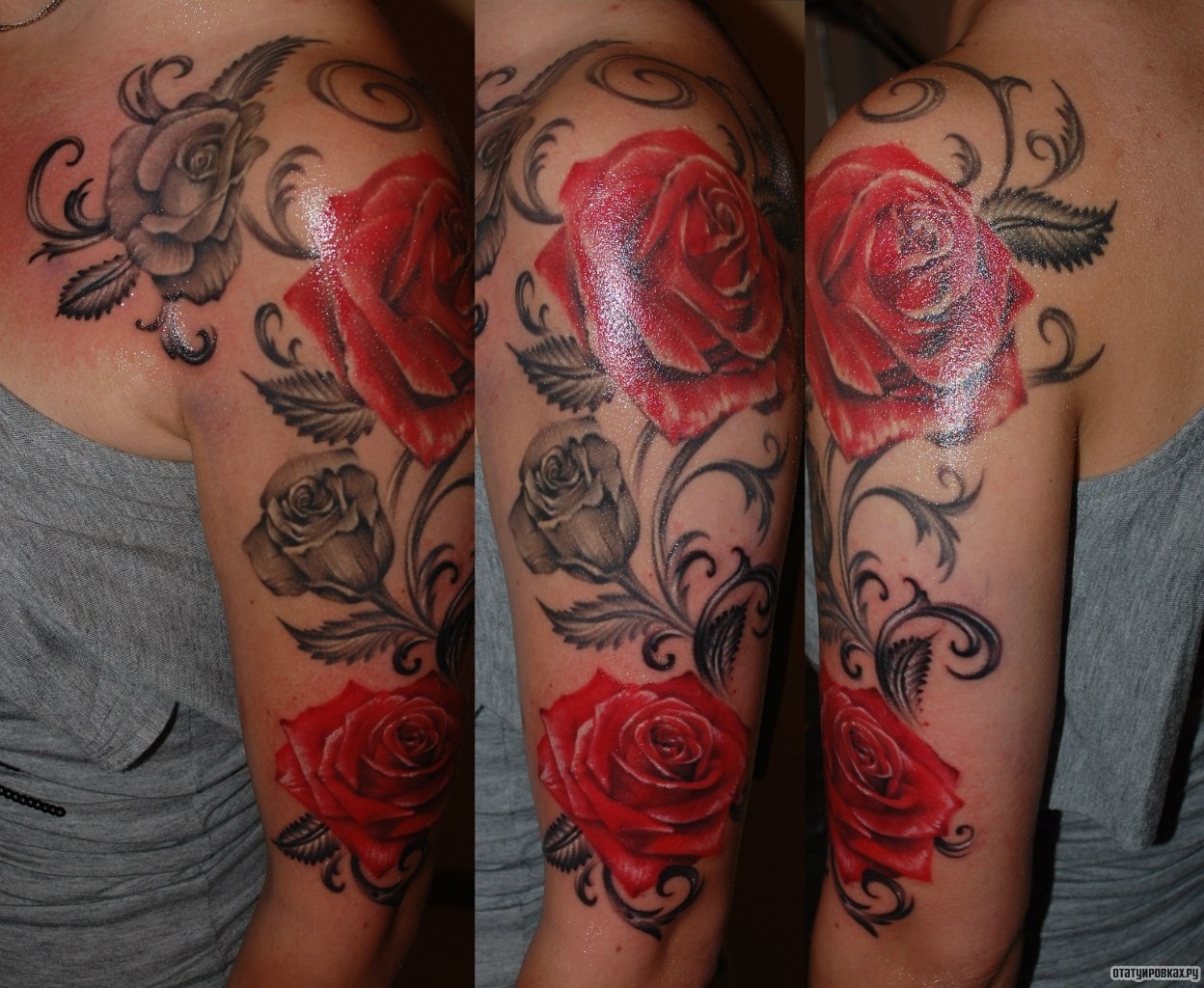 Фотография татуировки под названием «Розы, украшения»