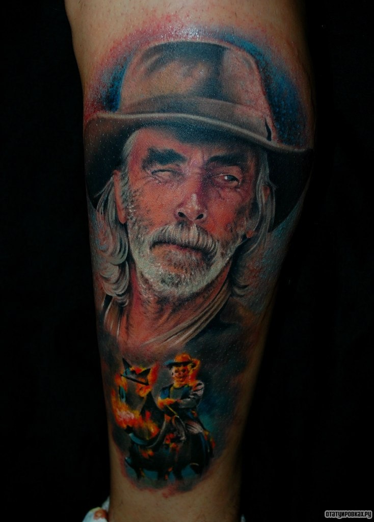 Фотография татуировки под названием «Человек в пляпе»