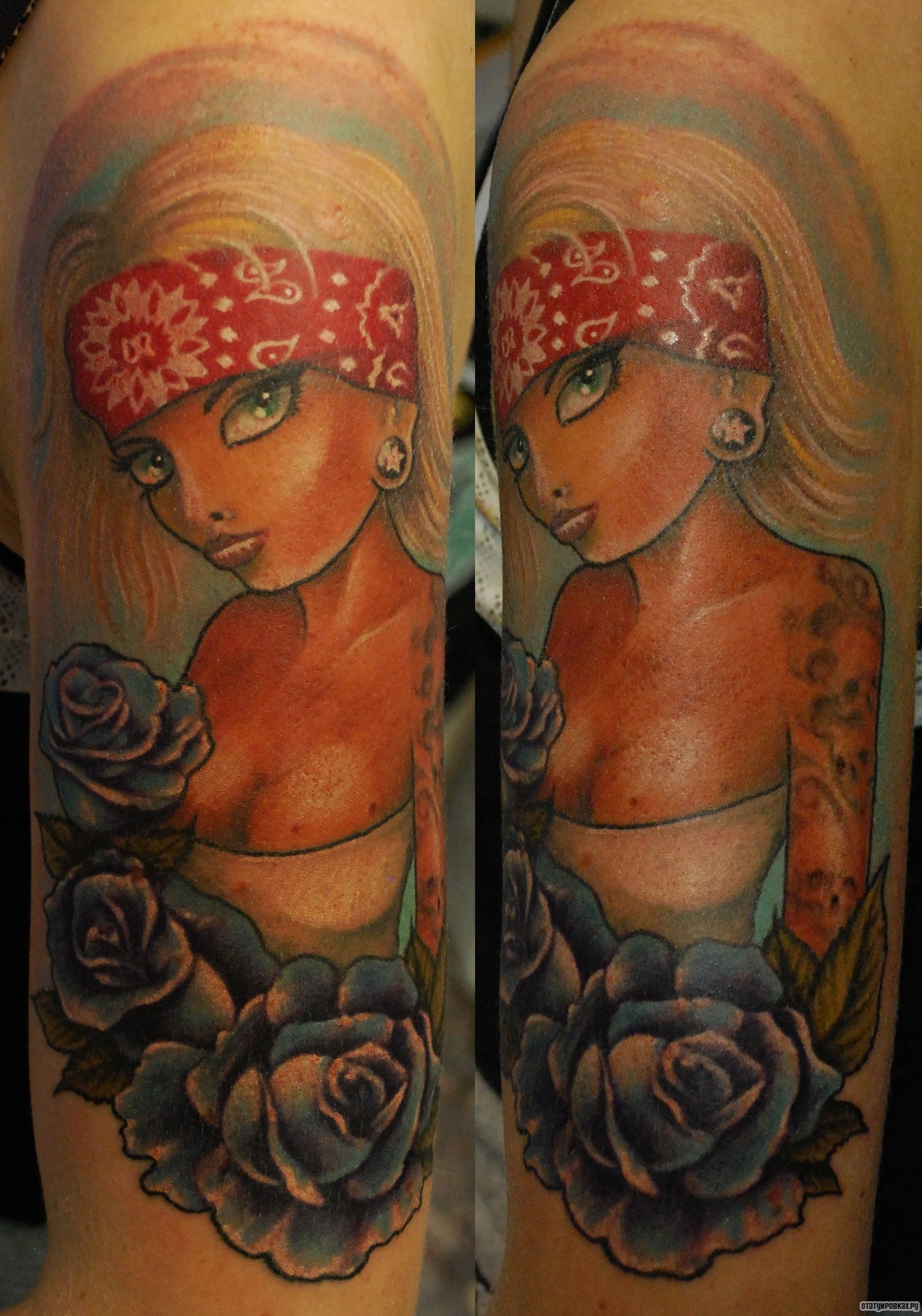 Фотография татуировки под названием «Девушка с повязкой на голове»