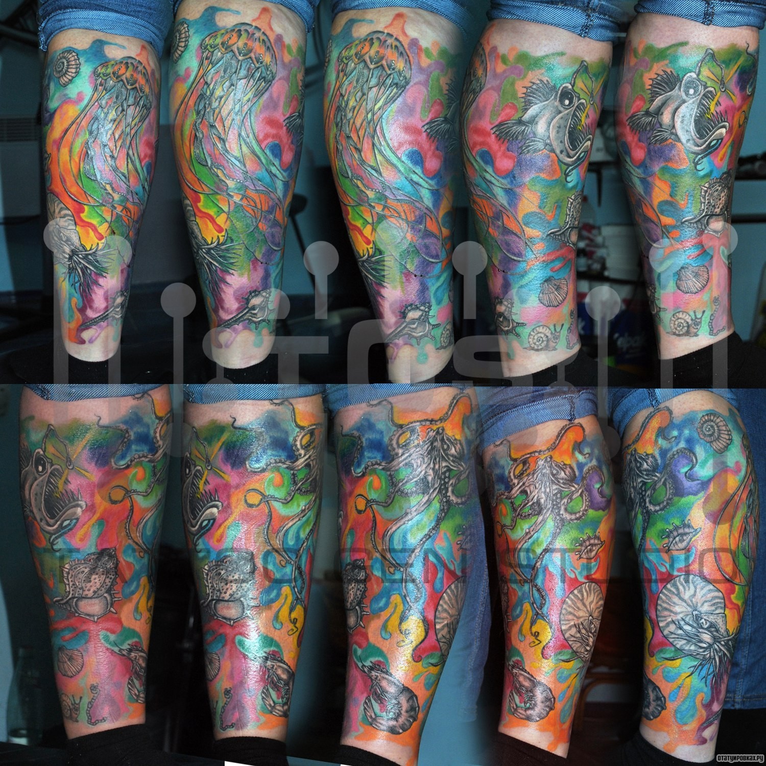 Фотография татуировки под названием «Медуза в ярких цветах»