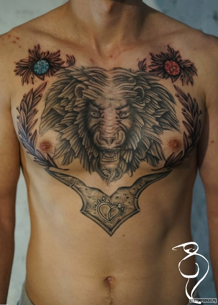 Фотография татуировки под названием «Лев и узоры»
