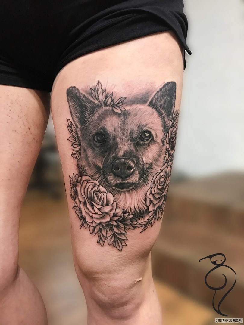 Фотография татуировки под названием «Волк с розой»