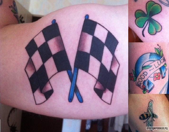Фотография татуировки под названием «Два флажка финиша»