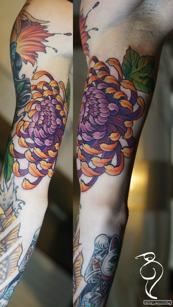 Фотография татуировки под названием «Сиреневый пион»