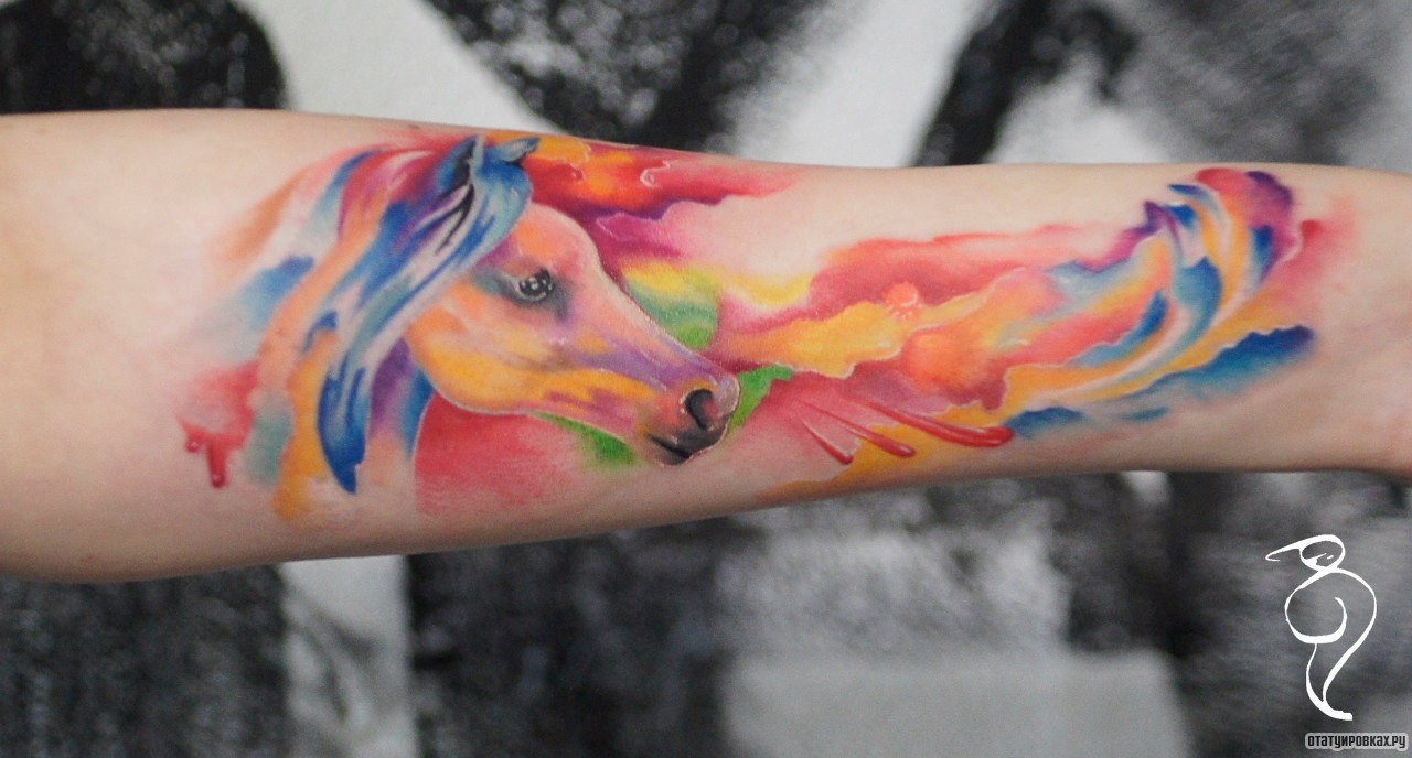 Фотография татуировки под названием «Пегас в красках»