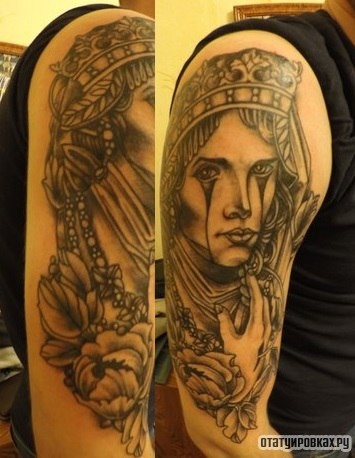 Фотография татуировки под названием «Девушка со слезами в короне»
