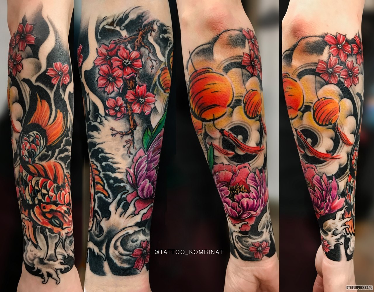 Фотография татуировки под названием «Цветы, японский мотив»