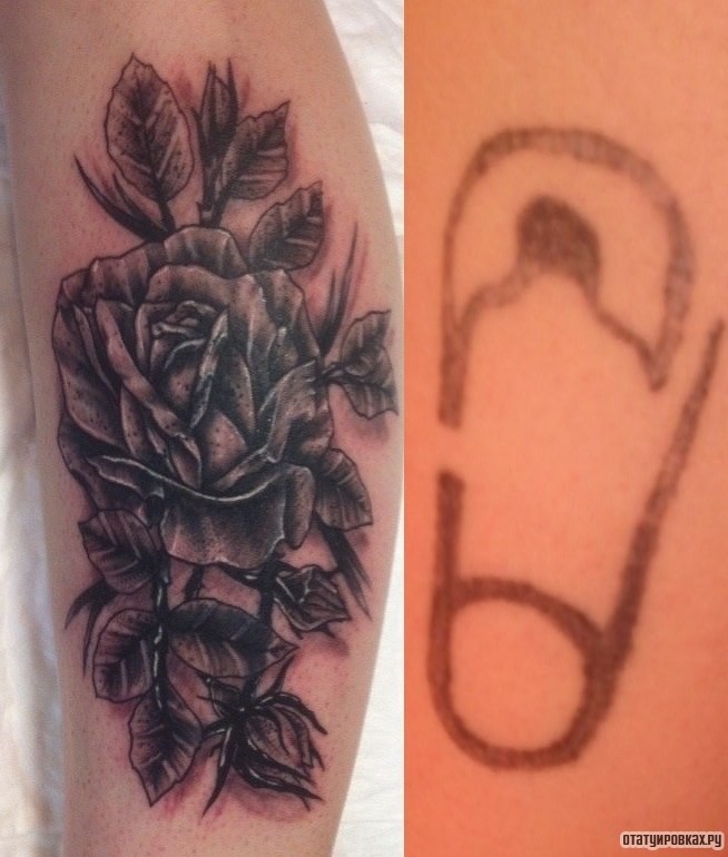 Фотография татуировки под названием «Черная роза каверап»