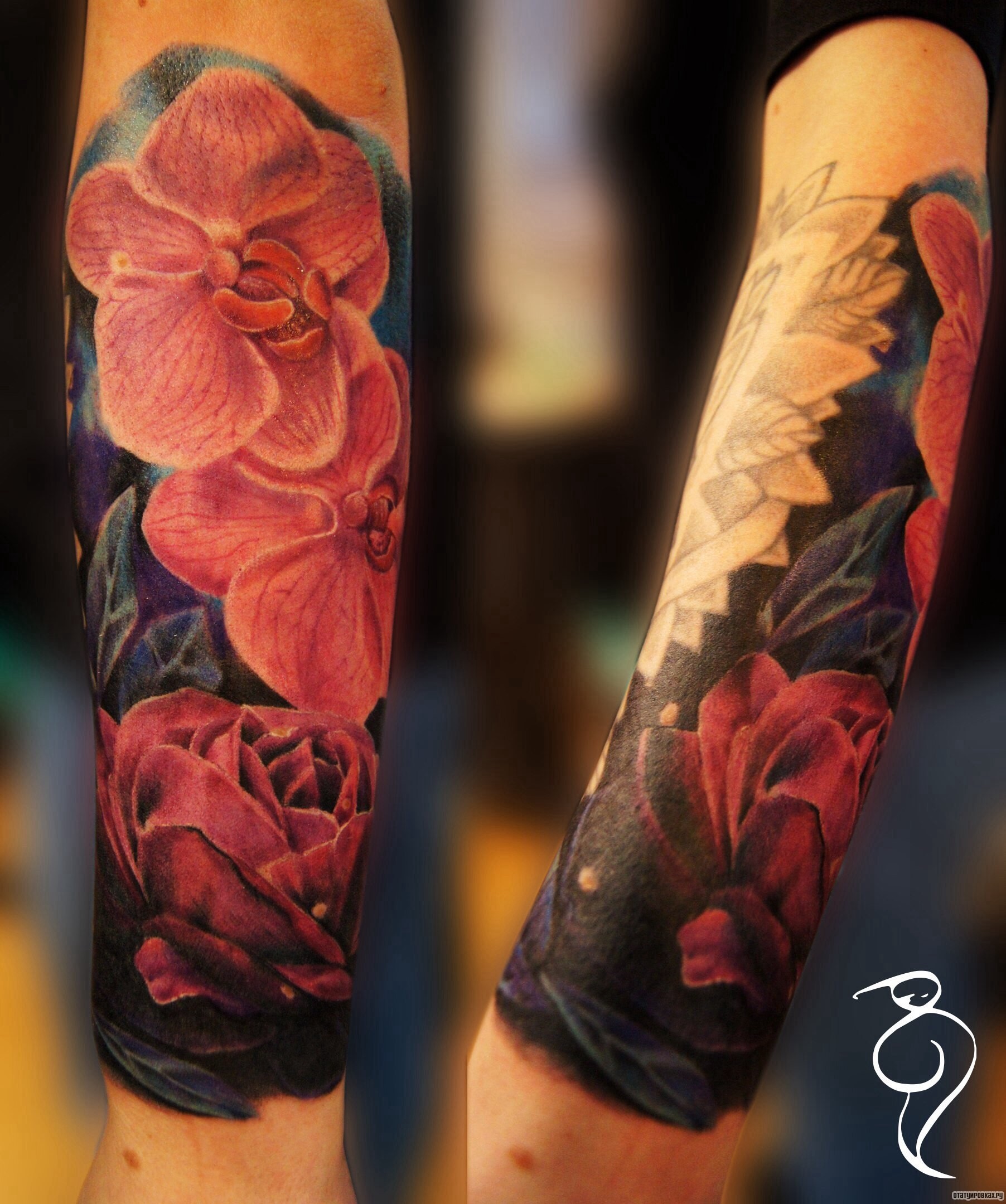 Фотография татуировки под названием «Цветы орхидеи и роза»