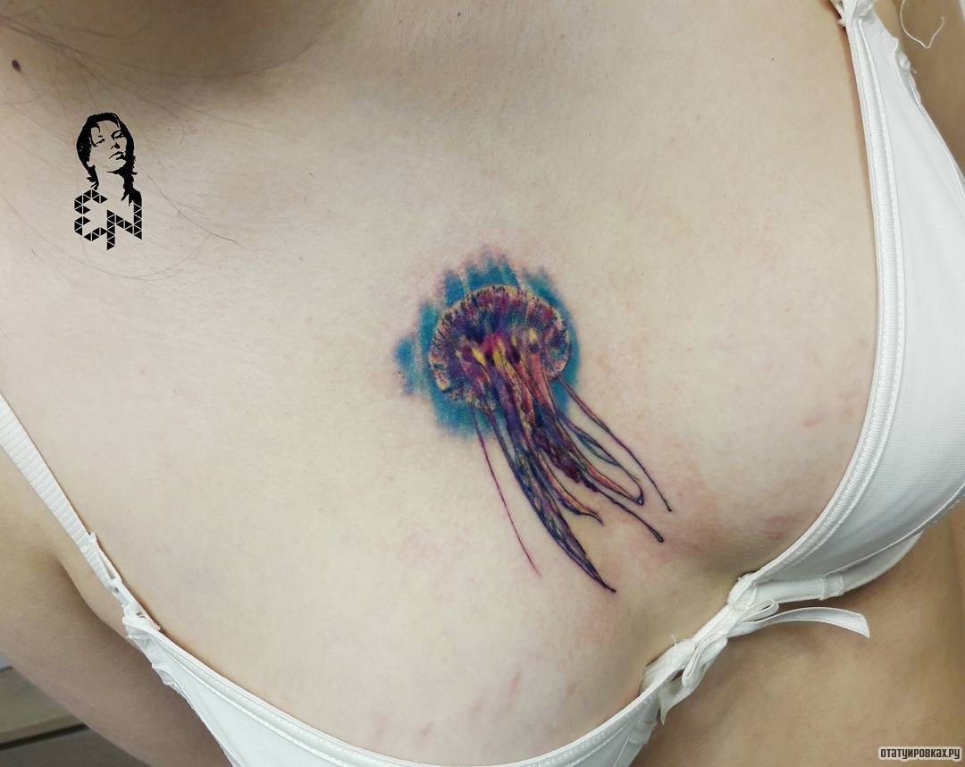 Фотография татуировки под названием «Медуза в красках»