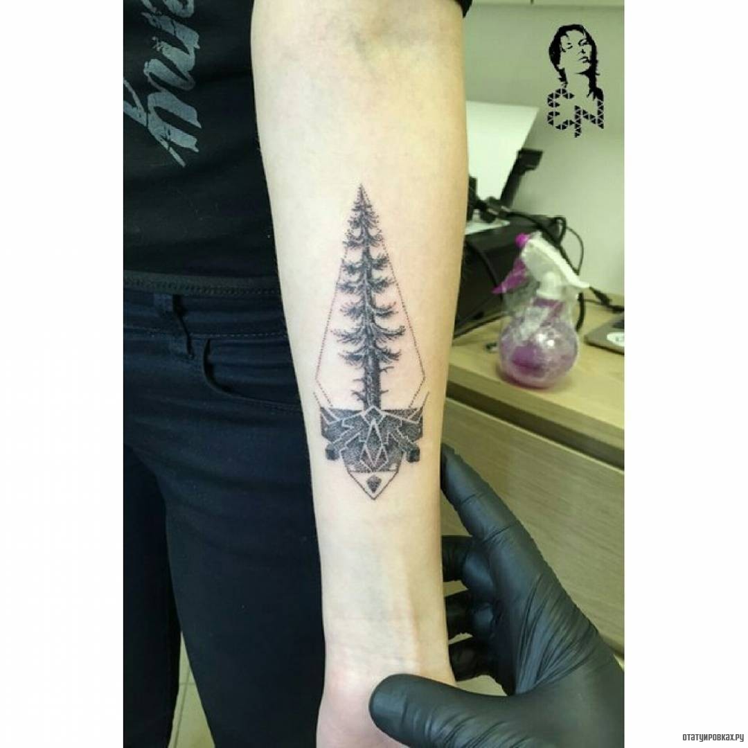 Фотография татуировки под названием «Дерево в треугольнике»