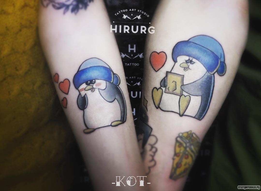 Фотография татуировки под названием «Два пингвина»