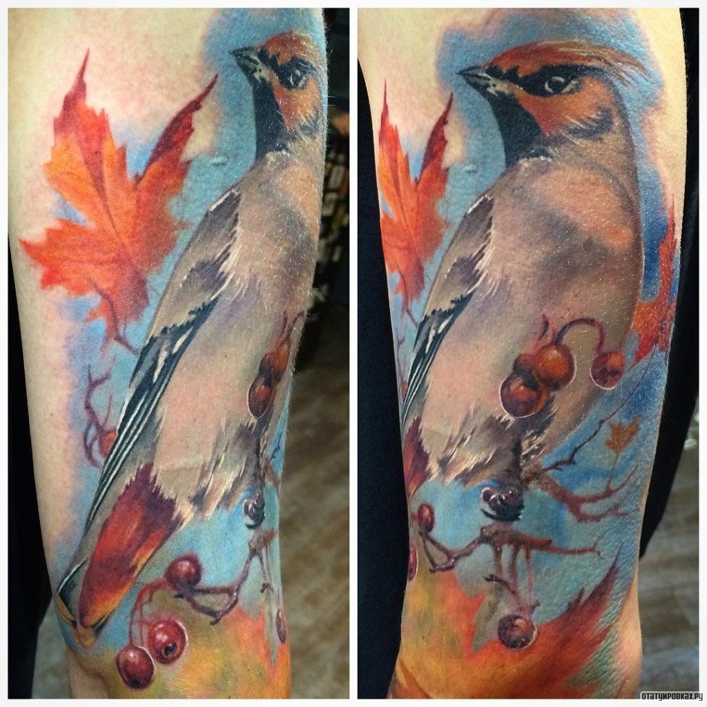 Фотография татуировки под названием «Птичка на дереве»