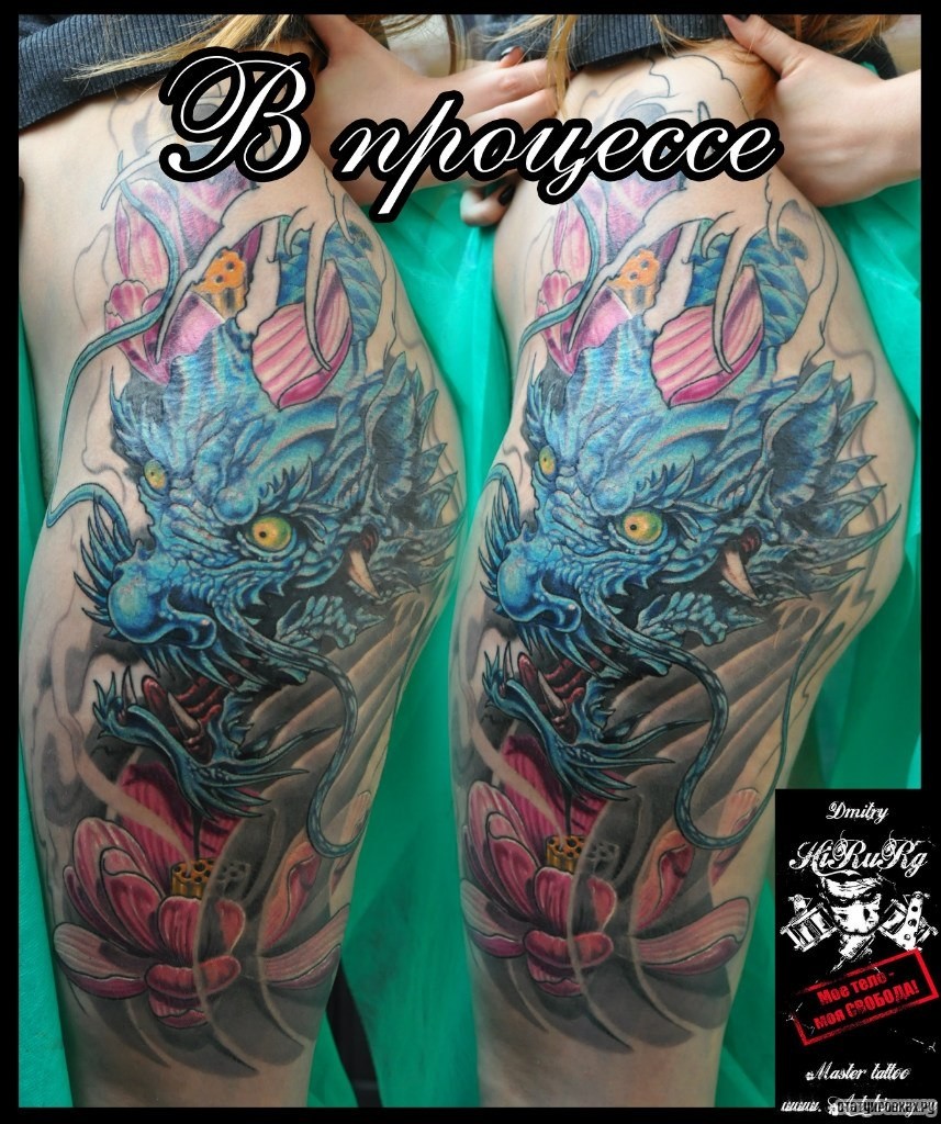 Фотография татуировки под названием «Демон и лотос»