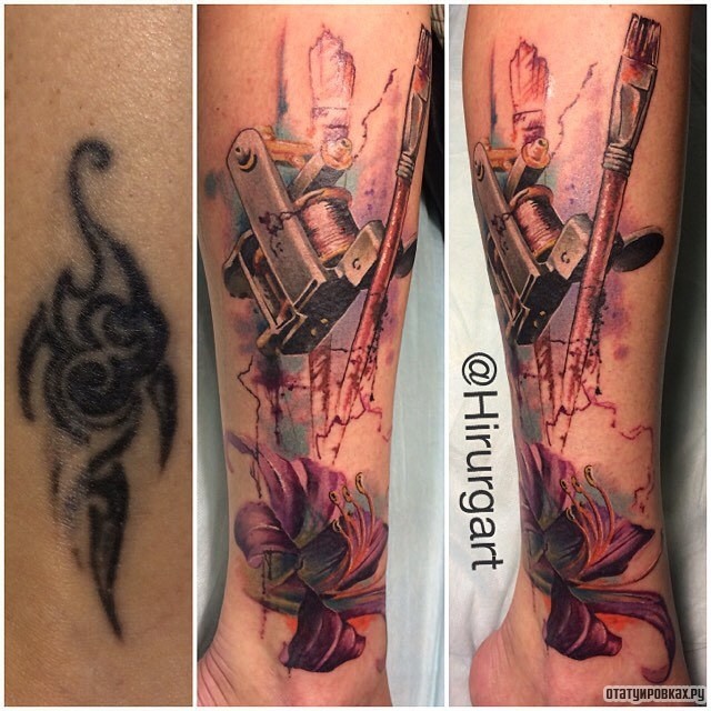 Фотография татуировки под названием «Лилия и кисточка»