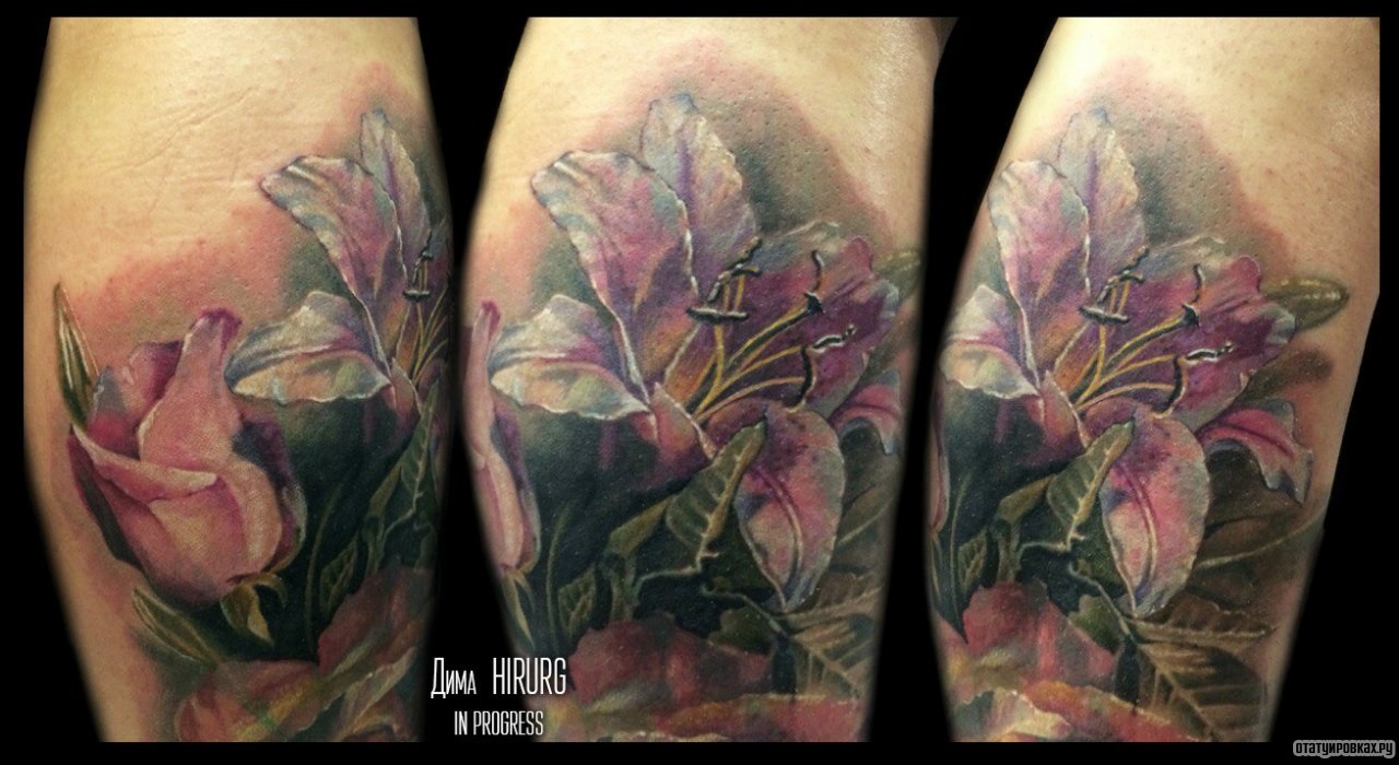 Фотография татуировки под названием «Лилия с листками»
