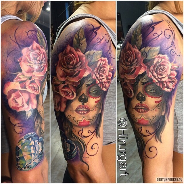 Фотография татуировки под названием «Девушка с розами чикано»