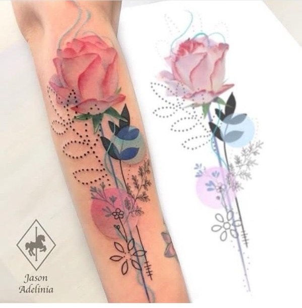 Фотография татуировки под названием «Нежная розовая роза»