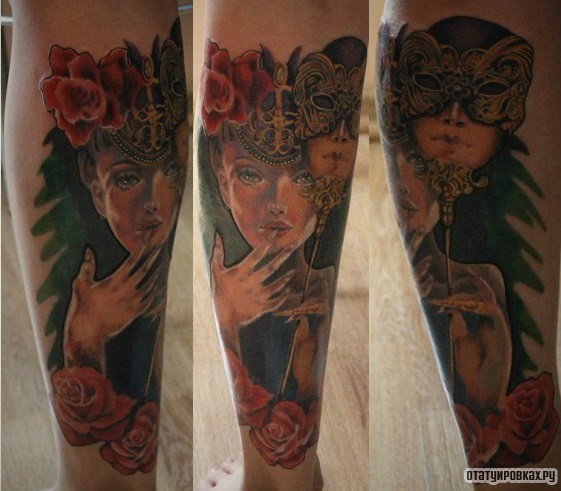 Фотография татуировки под названием «Девушка с маской»