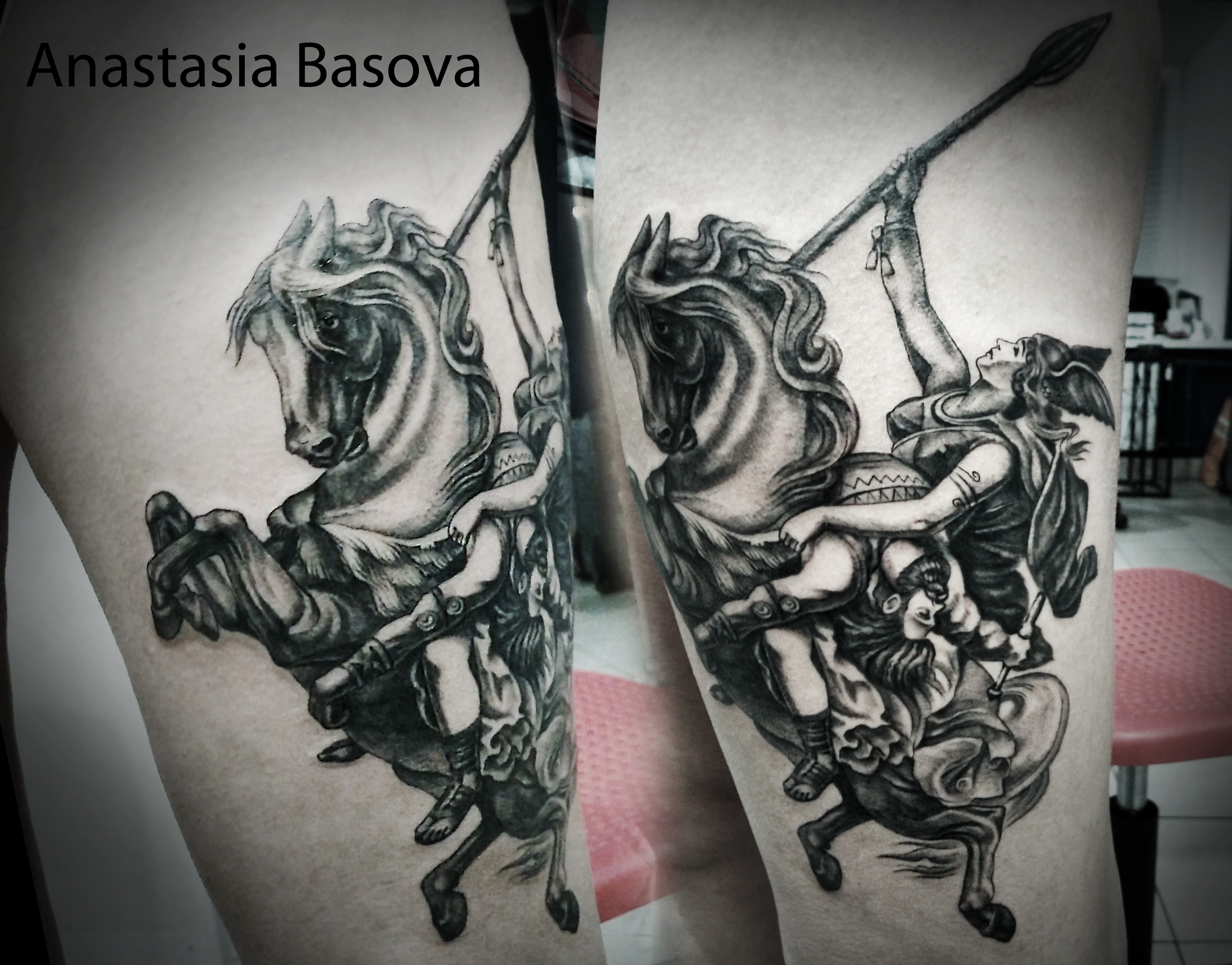Фотография татуировки под названием «валькирия на коне»