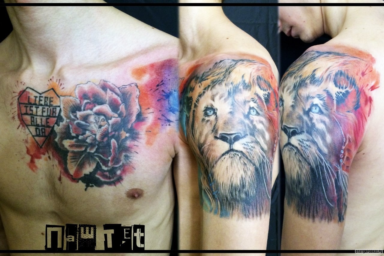 Фотография татуировки под названием «Тигр и пион»