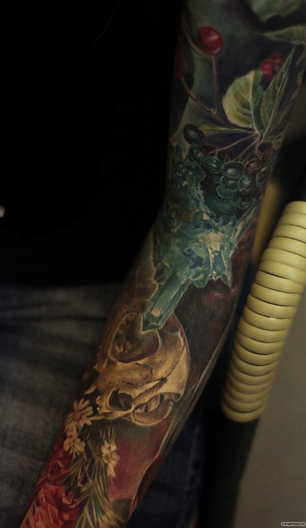 Фотография татуировки под названием «Череп с черникой»