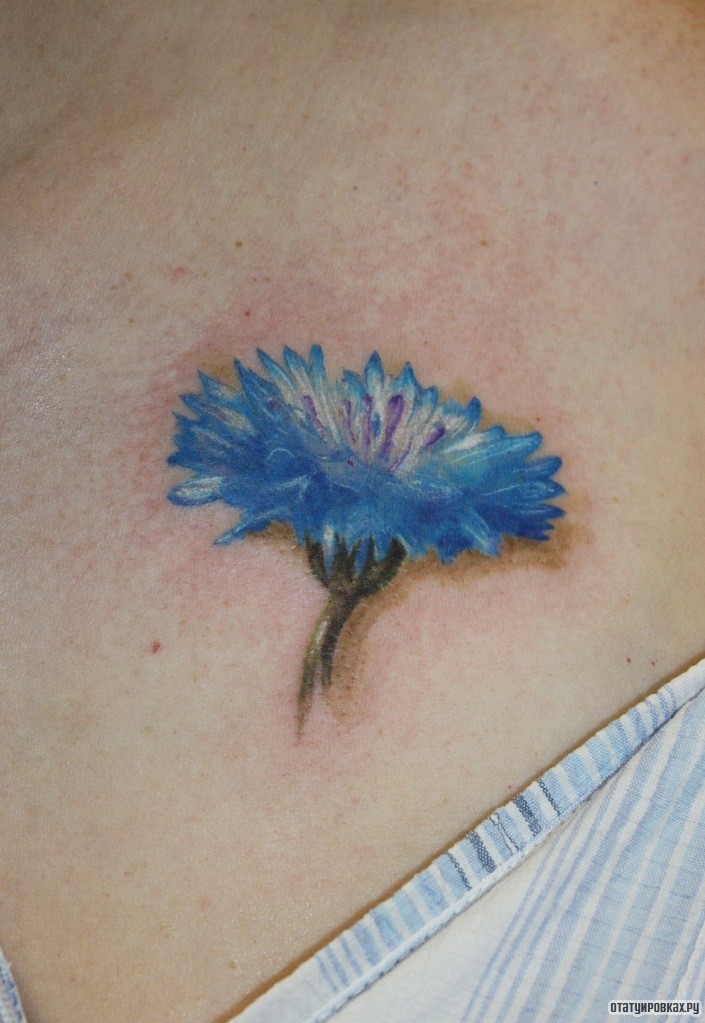 Фотография татуировки под названием «Синий цветок»