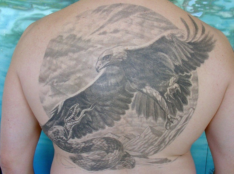 Фотография татуировки под названием «орёл. змея.»